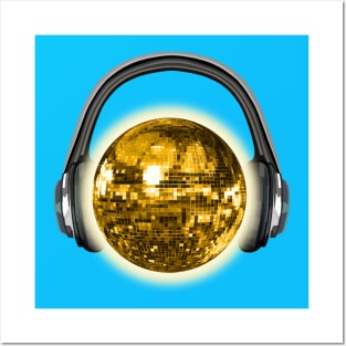 Gold Sunny Disco Ball Sun with Headphones Posters and Art